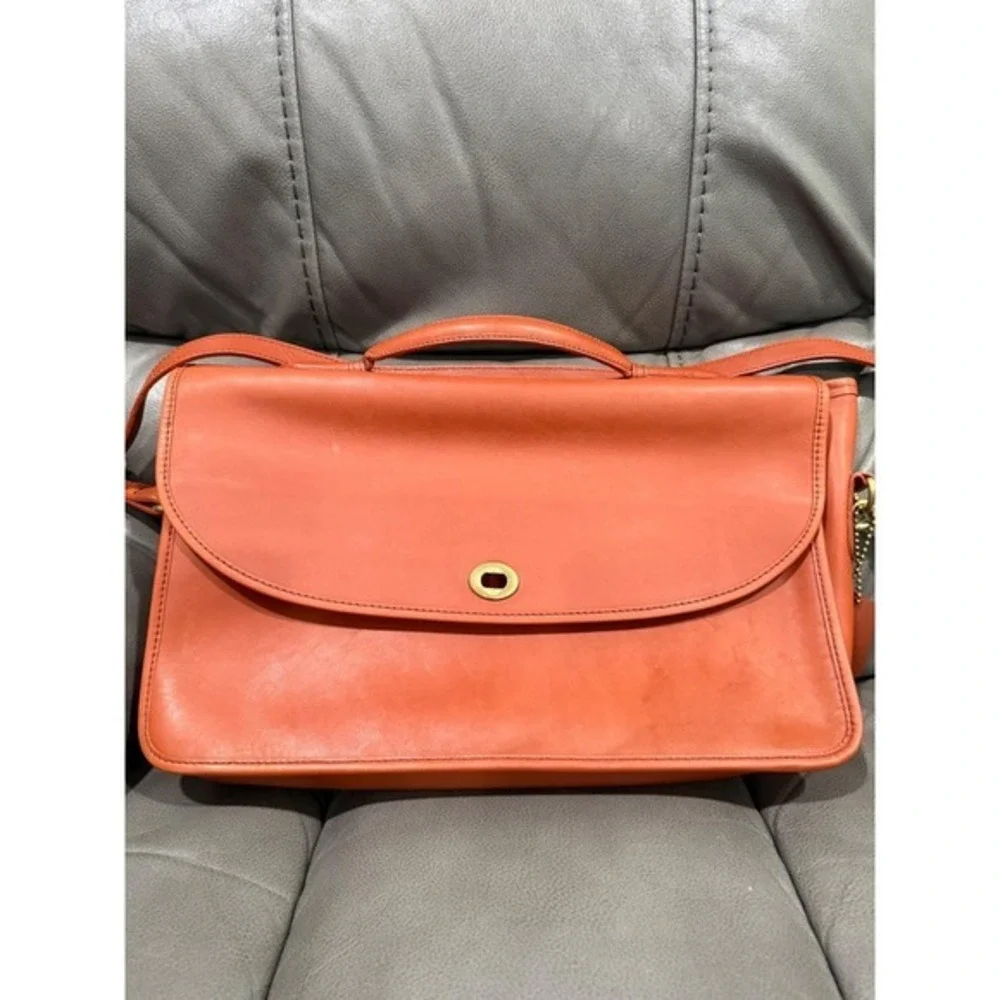 Vintage Coach Beekman Briefcase‎ 303-22 Burnt Orange Leather Messenger Bag Korea